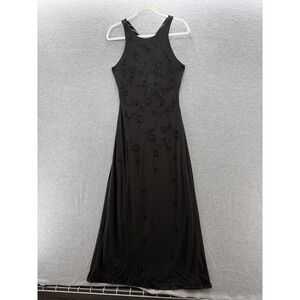 VTG 90s Y2K Stenay Dress Medium Black Beaded Cross Back Maxi Formal Slip Gown